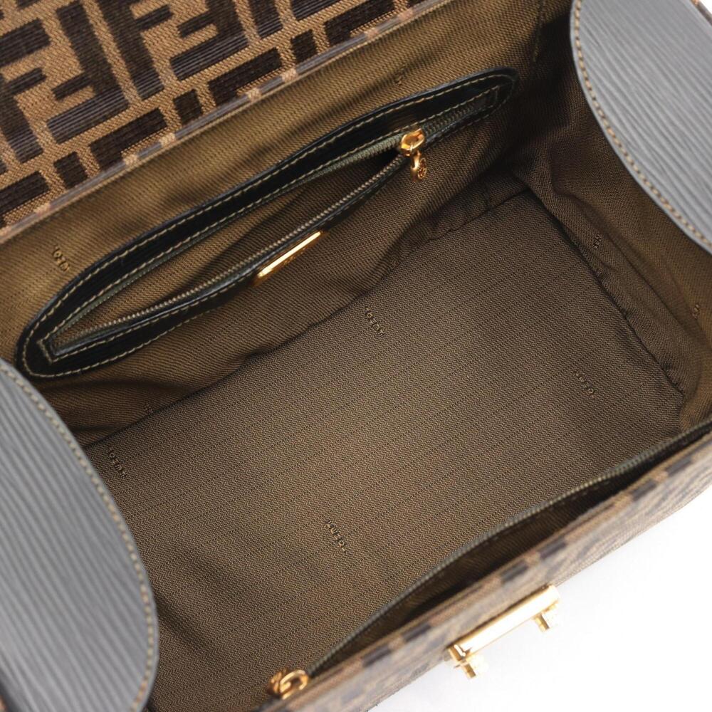 Fendi Zucca handbag, canvas and leather, women's, brown black. - Picture 3 of 7